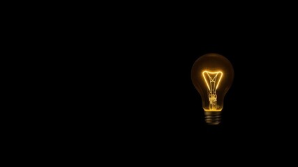 A glowing light bulb standing out against a dark black background, idea, bright, design