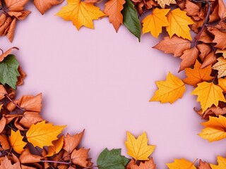 Dry orange metallic leaves on violet background creating a beautiful and unique pattern, nature, metallic