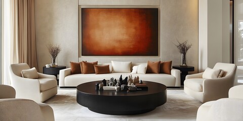 Modern Living Room With Beige Sofa And Artwork