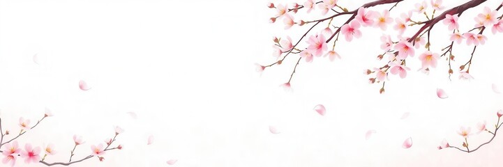 Pink sakura petals gently falling against a blurred background, delicate, beauty