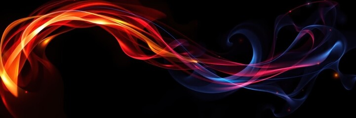 Rotation of smoke veils swirling in different patterns under colorful lights on a dark backdrop, black background, dynamic, colorful