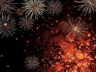 Naklejka premium Vibrant gold fireworks lighting up the night sky behind a festive 