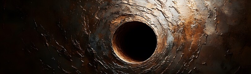 Dark Hole In Rusted Metallic Swirling Surface