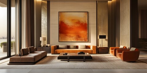 Modern Luxury Living Room Interior Design With Orange Accents
