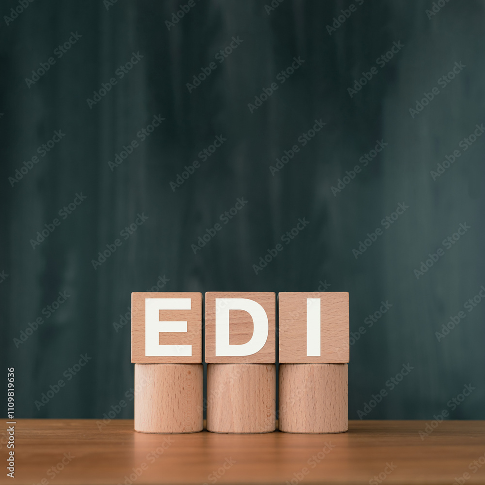 Aufkleber there is wood cube with the word edi. it is an abbreviation for electronic data interchange as eye-c