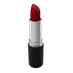 Obraz premium A sleek lipstick with a bold red color, featuring a silver casing and a black base.