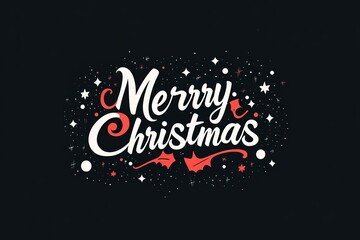 Minimalist "Merry Christmas" Logo Black and White with Subtle Red Details