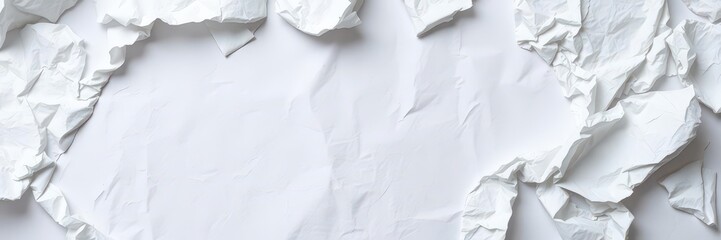 Obraz premium Crumpled white paper with shadow on blue background, blank, texture