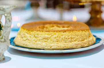 Milk ans eggs Pudding or Pudim de leite. Brazilian dessert homemade caramel custard pudding. Traditional brazilian flan