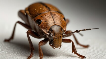 Close-up of a brown beetle with black spots on its carapace.