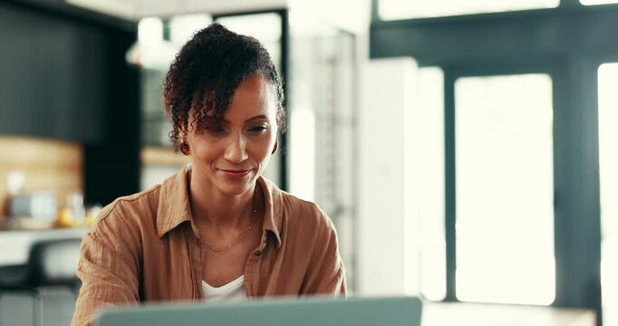 Remote work, solution and woman with laptop for research, proofreading and female editor for publication. Home, freelancer and journalist with digital for editing, article angle and structure fixing