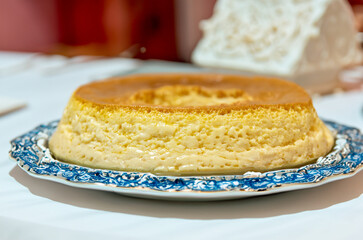 Milk ans eggs Pudding or Pudim de leite. Brazilian dessert homemade caramel custard pudding. Traditional brazilian flan