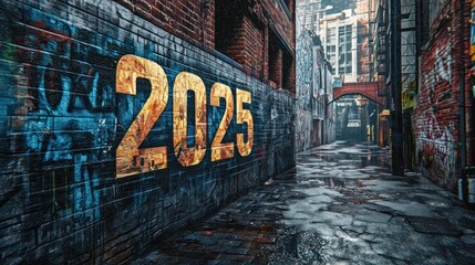 A "2025" graffiti wall painting in an urban alley.