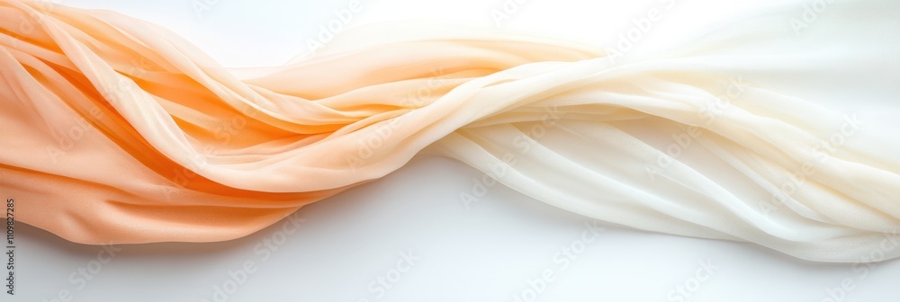 Poster flowing fabric in soft peach and white hues creating a serene abstract background
