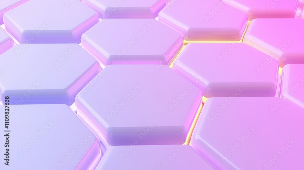 Poster futuristic neon hexagonal pattern with soft lighting and pastel colors