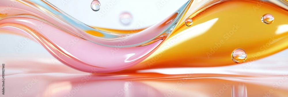 Poster vibrant abstract liquid flow with colorful droplets and soft curves