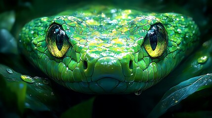 Fototapeta premium Close-Up of a Green Snake: Nature’s Jewel 