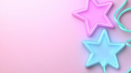 Obraz premium Neon star shapes on pastel pink background for modern design themes