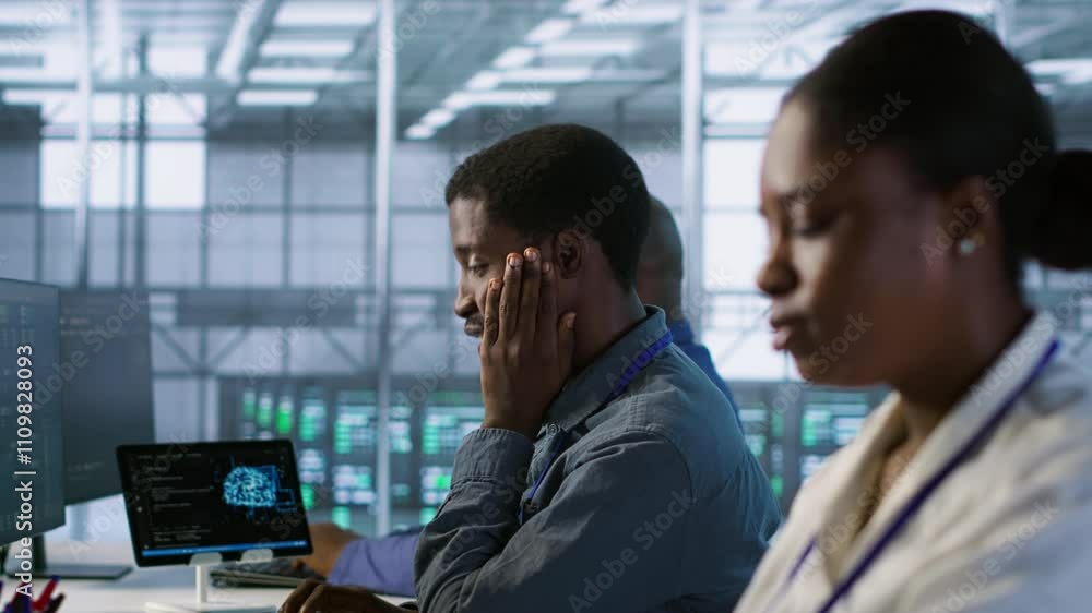 Poster data center software developer maintaining company network infrastructure by configuring and trouble