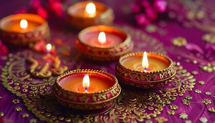 detailed floral designs around diwali candles