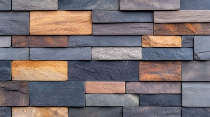 Colorful stone wall texture with multicolored bricks in natural pattern
