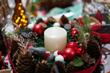 Christmas decoration with pine. Close up 