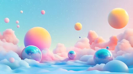 Pastel Spheres Float Above a Dreamy Cloud Landscape
