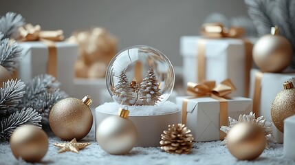 Christmas tree decorations captured inside enchanted snow globe display image