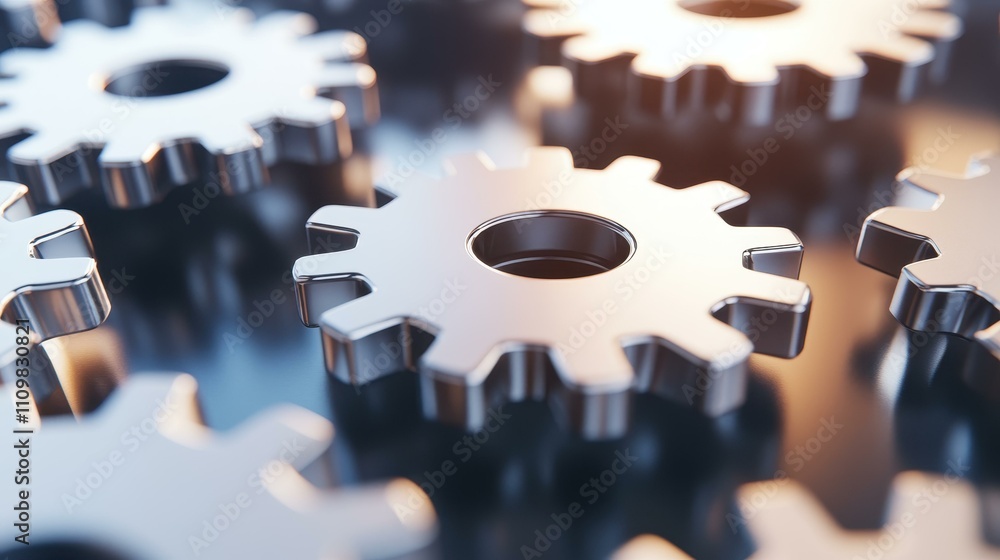 Poster intricate closeup of machine gears showcasing precision engineering, with a softly blurred backgroun