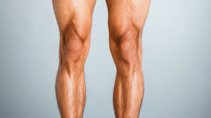 Closeup of a persons legs with skin allergies, displaying intense redness and irritation against a blurred backdrop.
