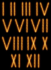 retro roman numerals in the form of retro led lamps. Roman numerals retro in the form of retro led lamps. Table with Roman numerals. numbers 1 to 12