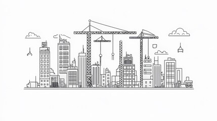 Cityscape Under Construction Cranes Buildings Skyline