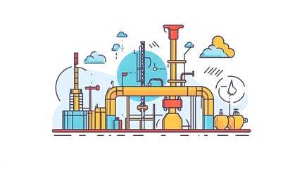 Industrial Refinery Plant Pipes And Equipment Illustration