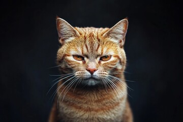 Fototapeta premium Ginger cat with intense stare on dark background