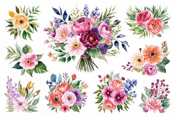 Beautiful Watercolor Flower Art Collection - Floral Bouquets, Botanical Backgrounds, and Decorative Elements