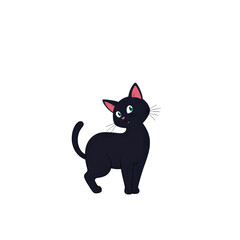 Obraz premium Whimsical Whiskers A Playful Cartoon Black Cat Ready to Pounce, Set Against a Transparent Canvas.