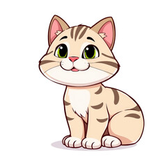 Obraz premium Whimsical Striped Cat A Playful Fusion of Green Eyes and Cartoon Charm on a Clear Canvas