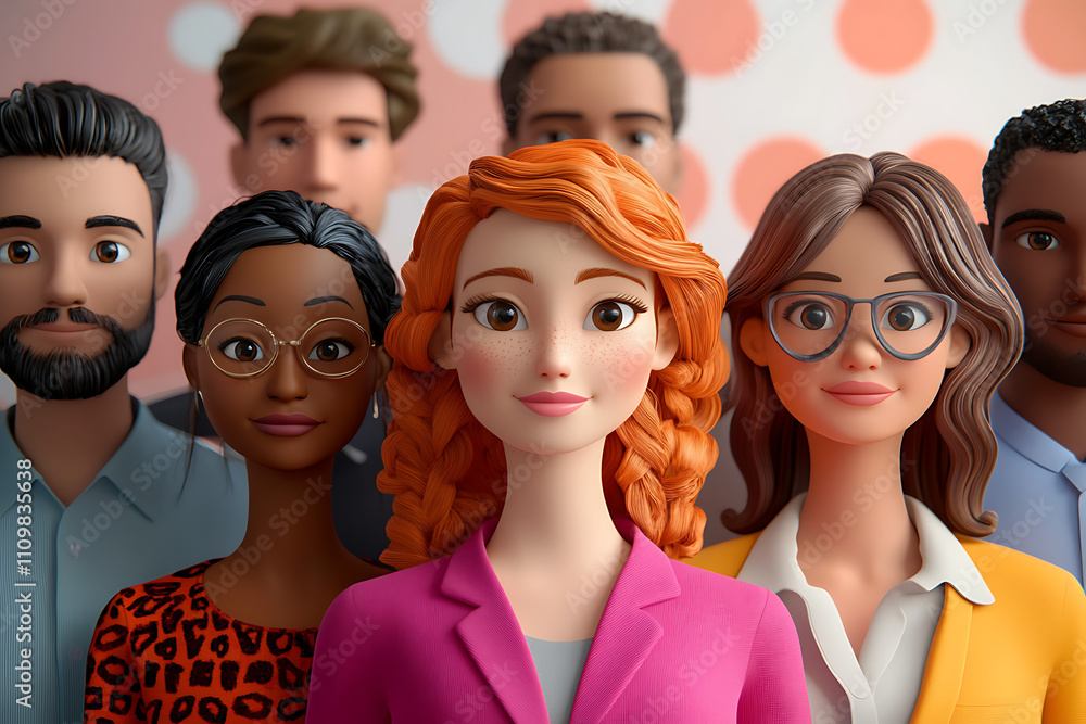 Poster a diverse group of animated characters showcasing teamwork and collaboration.