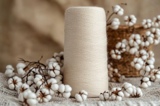 Cotton thread and cotton flowers creating a cozy atmosphere