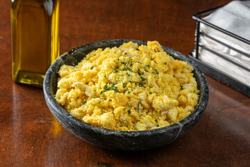 scrambled eggs in a pan