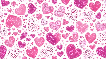 Pink Hearts Pattern Dots White Background