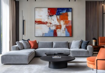 Abstract Artwork Decorates Modern Living Room Space