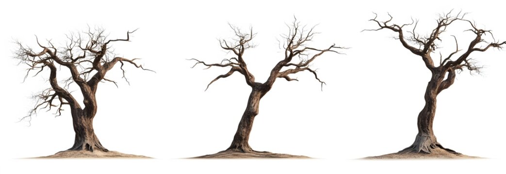 Three Dead Trees Isolated On White Background