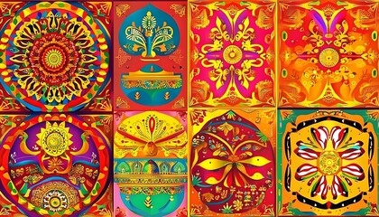 colorful indian motifs and diwali symbols