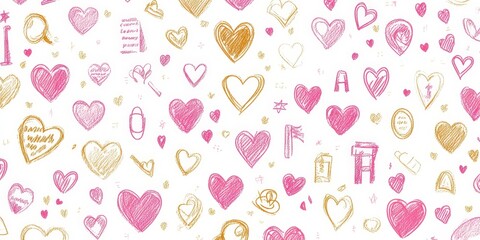 Pink and Gold Hand-Drawn Hearts Pattern - Romantic Valentine's Day