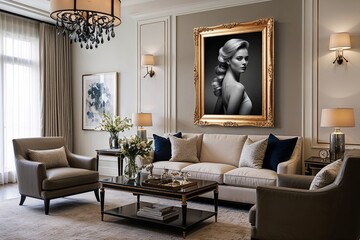 Elegant Classy Picture Frame in Sophisticated Living Room with Tasteful Decor and Modern Ambiance