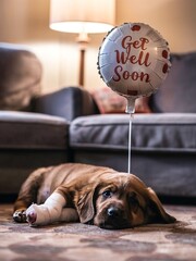 Cute Puppy with Get Well Soon Balloon