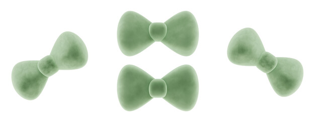 sage green colored bows or ribbons, 3d icon bows, transparent background, png