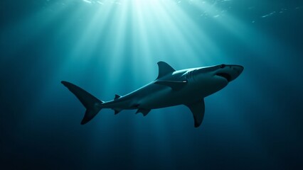 Fototapeta premium A shark gliding through the open ocean, conveying its strength and grace in the vast expanse of the sea.