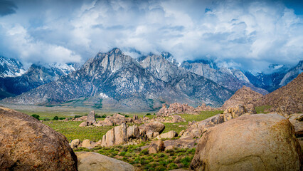 The Alabama Hills in the eastern Sierra Nevada mountains of California. These hills offer a dramatic contrast to the towering peaks of the Sierra Nevada Range